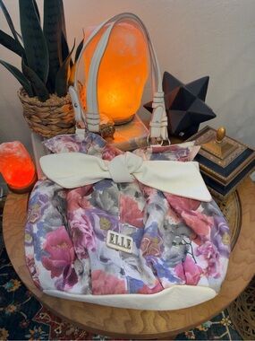 ELLE Floral Bow Tote Shoulder Bag White Pink Purple Romantic Cottagecore